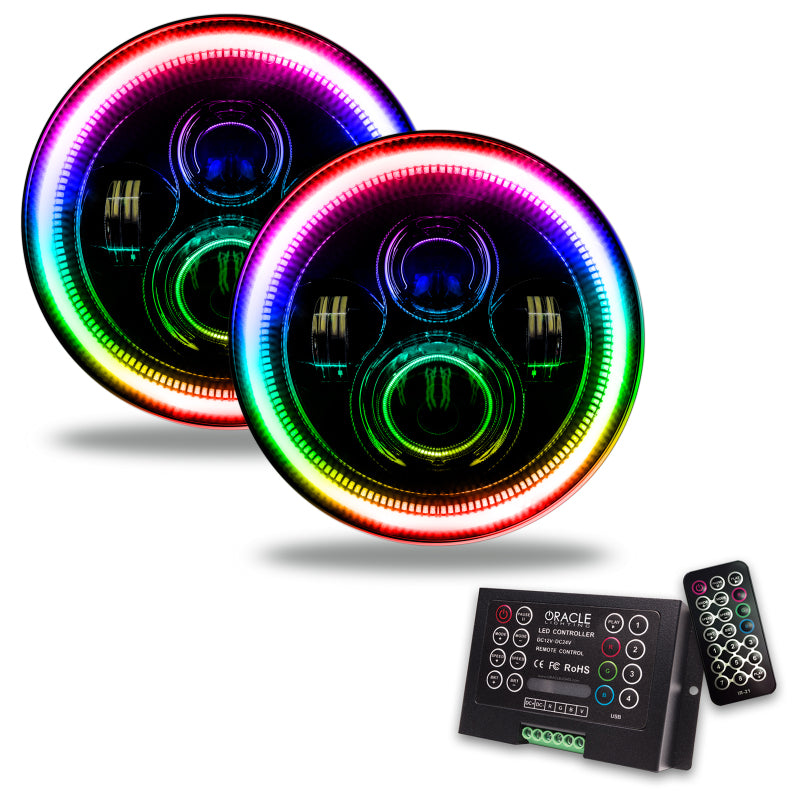 Load image into Gallery viewer, Oracle 7in High Powered LED Headlights - Black Bezel - ColorSHIFT 2.0