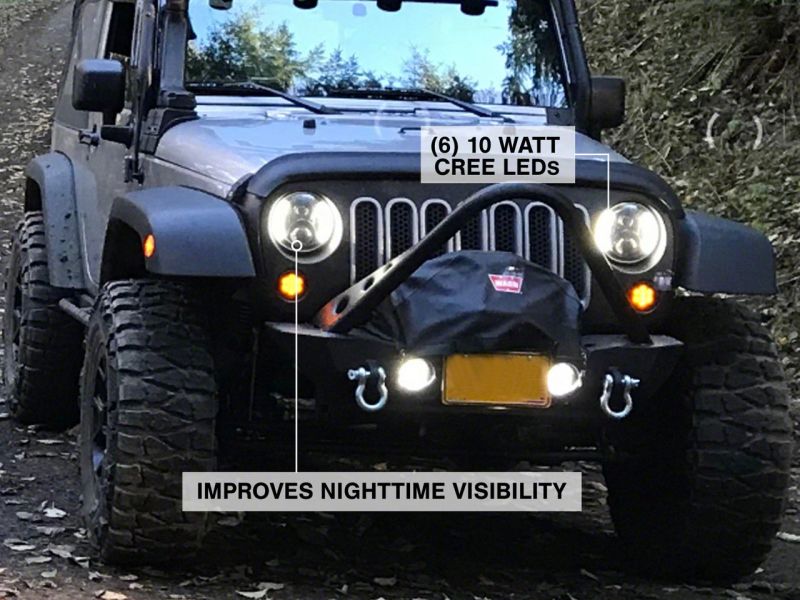 Load image into Gallery viewer, Raxiom 97-18 Jeep Wrangler TJ & JK 6-LED Headlights w/ Partial Halo- Blk Housing (Clear Lens)
