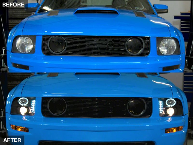 Load image into Gallery viewer, Raxiom 05-09 Ford Mustang Excluding GT500 LED Halo Projector Headlights- Black Housing (Clear Lens)