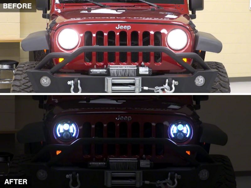 Load image into Gallery viewer, Raxiom 97-18 Jeep Wrangler TJ & JK 6-LED Headlights w/ Partial Halo- Blk Housing (Clear Lens)