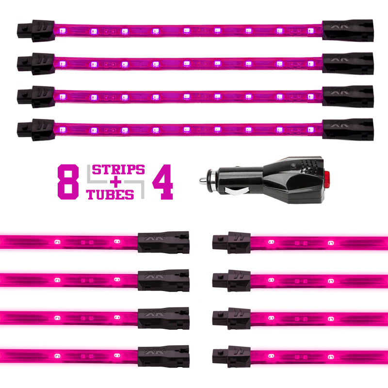 Load image into Gallery viewer, XK Glow Strip Single Color Underglow LED Accent Light Car/Truck Kit Pink - 8x24In Tube Car + 4x8In