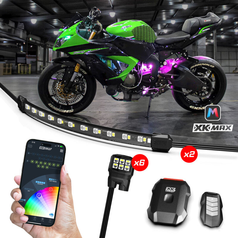 Load image into Gallery viewer, XK Glow XKmax RGBW 8pc Addressable Motorcycle Underglow Light Kit