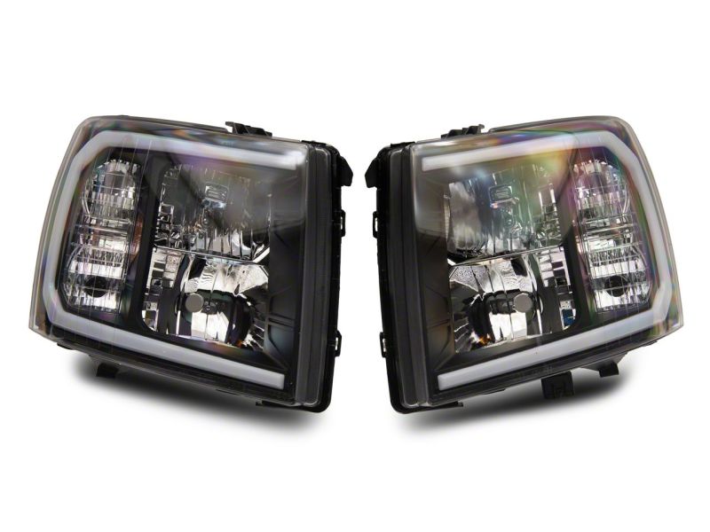 Load image into Gallery viewer, Raxiom 07-13 Chevrolet Silverado 1500 Axial Series Headlights w/ LED Bar- Black Housing (Clear Lens)