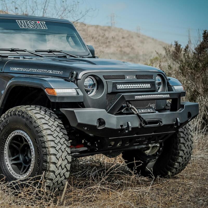Load image into Gallery viewer, Westin 18-20 Jeep Wrangler WJ2 Full Width Front Bumper w/LED Light Bar Mount Textured Black