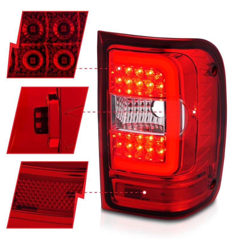 Load image into Gallery viewer, ANZO 2001-2011 Ford Ranger LED Tail Lights w/ Light Bar Chrome Housing Red/Clear Lens
