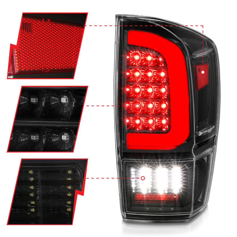 Load image into Gallery viewer, ANZO 16-21 Toyota Tacoma LED Tail Lights - w/ Light Bar Sequential Black Housing & Clear Lens