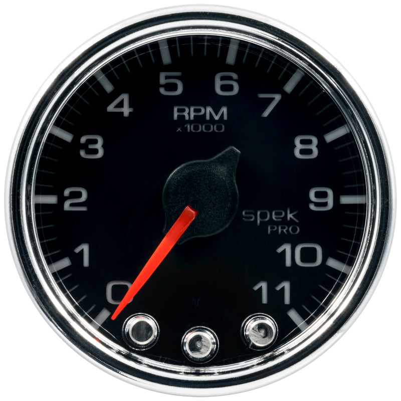 Load image into Gallery viewer, Autometer Spek-Pro Gauge Tach 2 1/16in 11K Rpm W/ Shift Light & Peak Mem Blk/Chrm