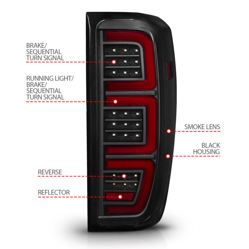 Load image into Gallery viewer, ANZO 19-23 GMC Sierra 1500/2500HD/3500HD Smoke Black Replacement Full LED Bar Tail Light