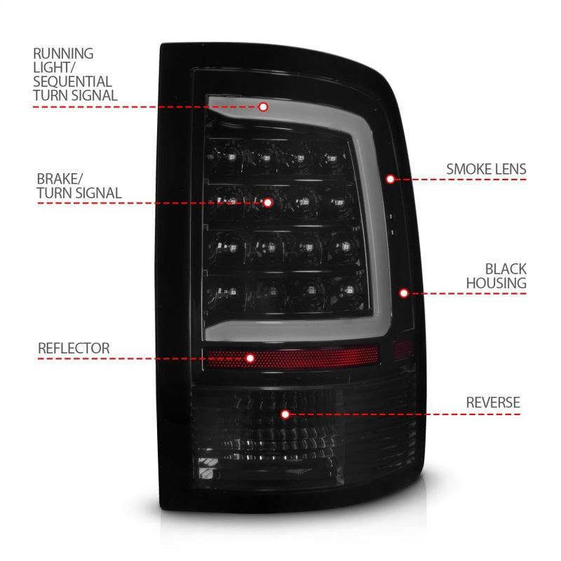 Load image into Gallery viewer, ANZO 09-18 Dodge Ram 1500 Full LED Taillights w/ Sequential Black Housing/Smoke Lens