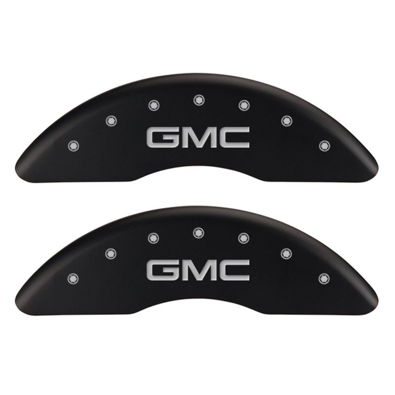 Load image into Gallery viewer, MGP 4 Caliper Covers Engraved Front & Rear GMC Red finish silver ch