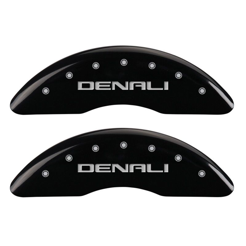 Load image into Gallery viewer, MGP 4 Caliper Covers Engraved Front & Rear Denali Black finish silver ch