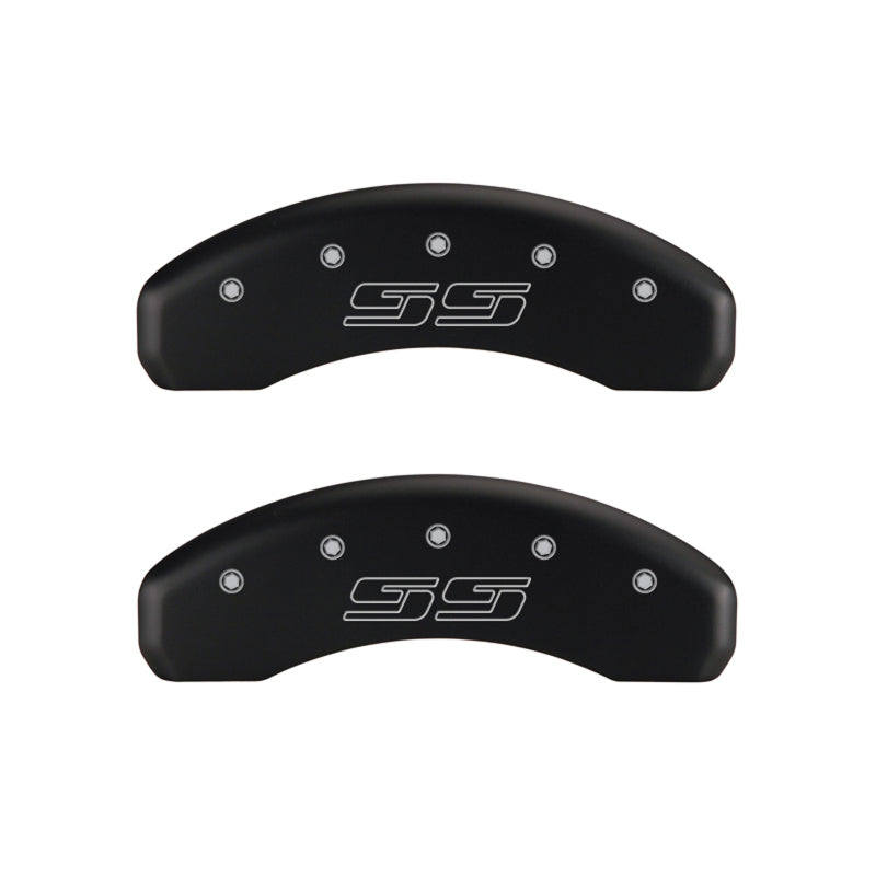 Load image into Gallery viewer, MGP 4 Caliper Covers Engraved Front & Rear Avalanche style/SS Red finish silver ch