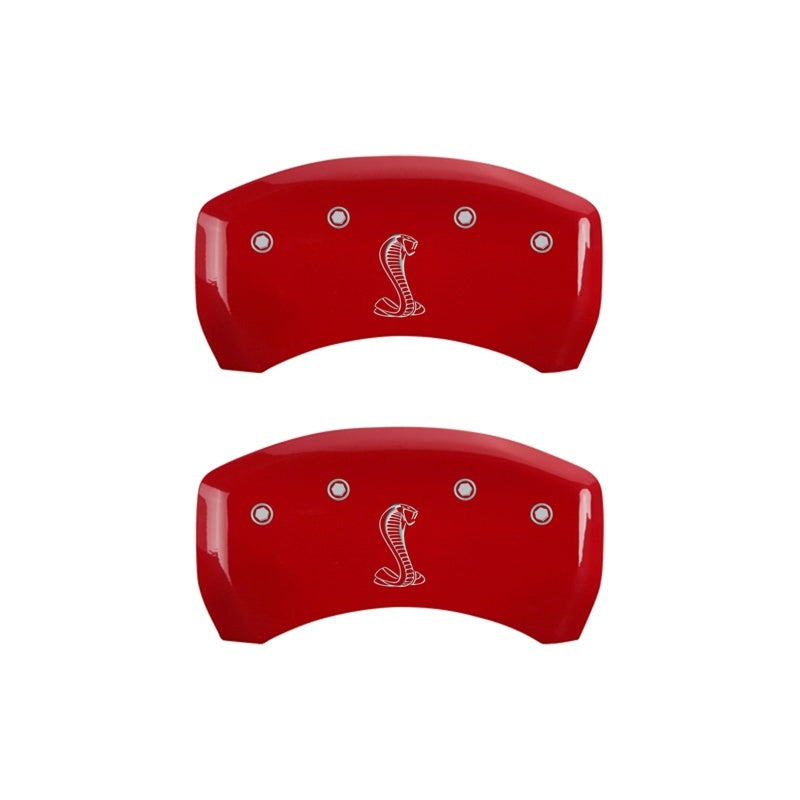 Load image into Gallery viewer, MGP Rear set 2 Caliper Covers Engraved Rear Snake Red finish silver ch