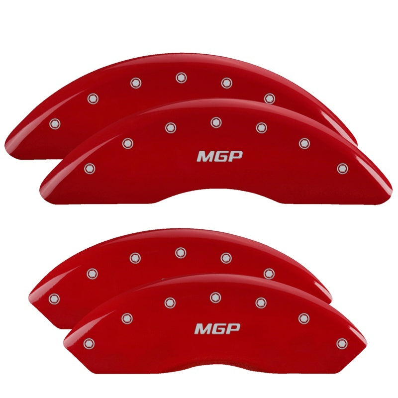Load image into Gallery viewer, MGP 4 Caliper Covers Engraved Front & Rear GMC Red finish silver ch