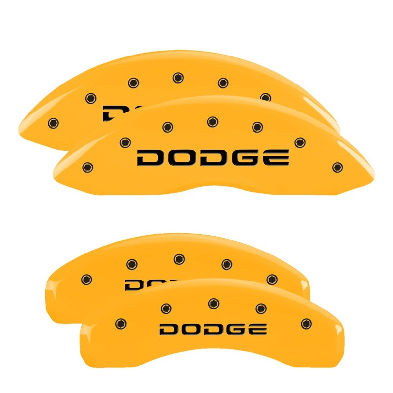 Load image into Gallery viewer, MGP 4 Caliper Covers Engraved Front & Rear Ram Yellow Finish Black Char 2007 Dodge Durango