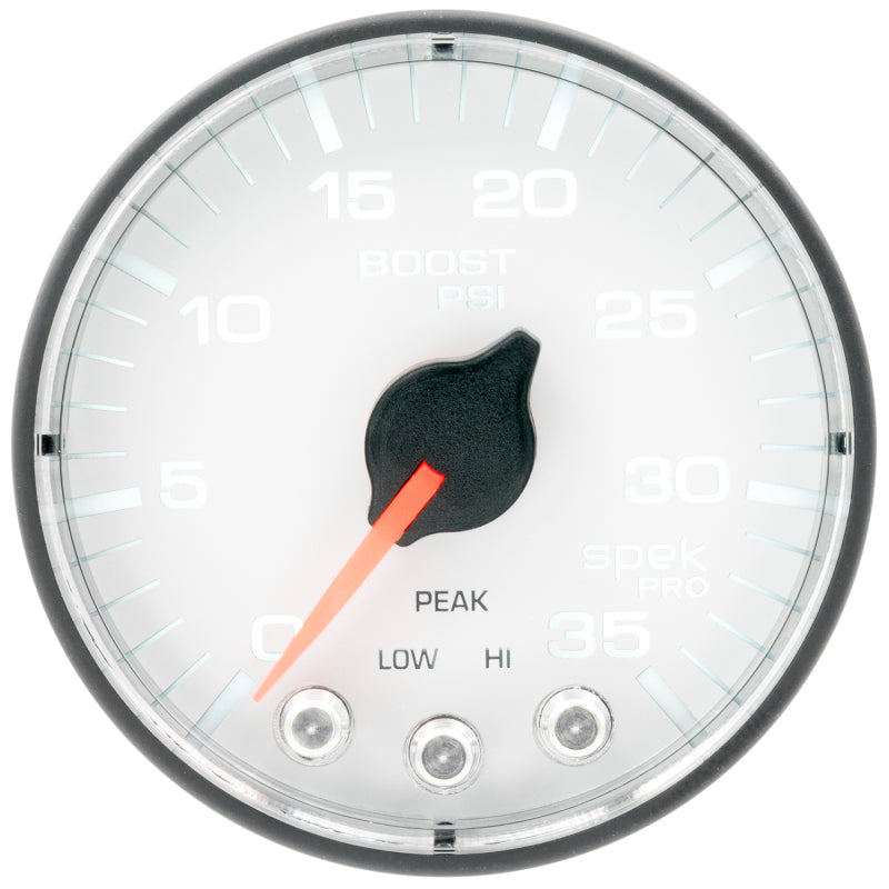 Load image into Gallery viewer, Autometer Spek-Pro 2 1/16in 35PSI Stepper Motor W/Peak & Warn White/Black Boost Gauge