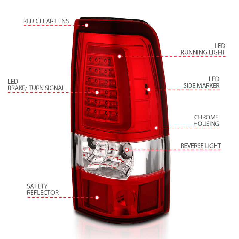 Load image into Gallery viewer, ANZO 1999-2002 Chevy Silverado 1500 LED Taillights Plank Style Chrome With Red/Clear Lens