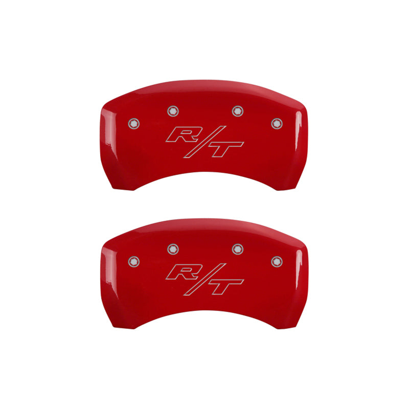Load image into Gallery viewer, MGP 4 Caliper Covers Engraved Front Block/Challenger Engraved Rear Vintage Style/RT Red fnsh slvr ch