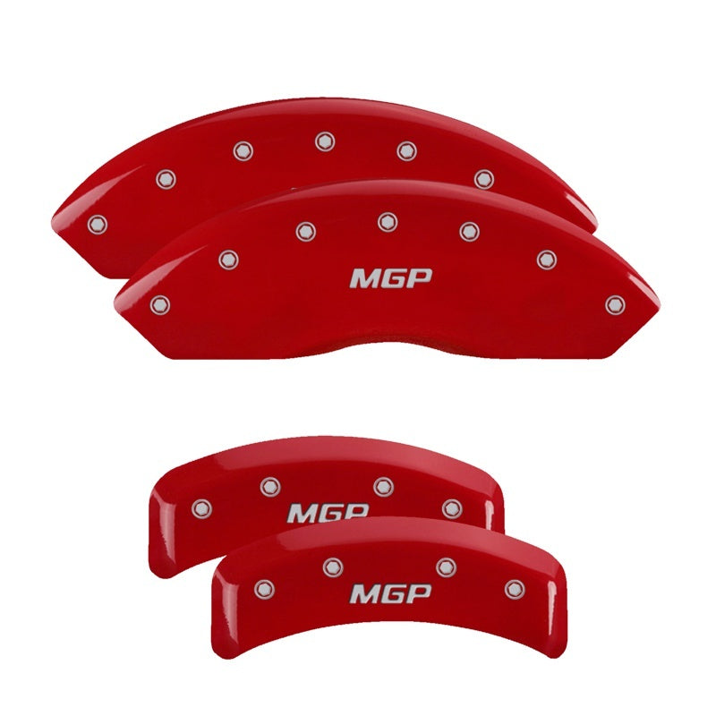 Load image into Gallery viewer, MGP 4 Caliper Covers Engraved Front & Rear MGP Red Finish Silver Char 1988 Chevrolet Corvette