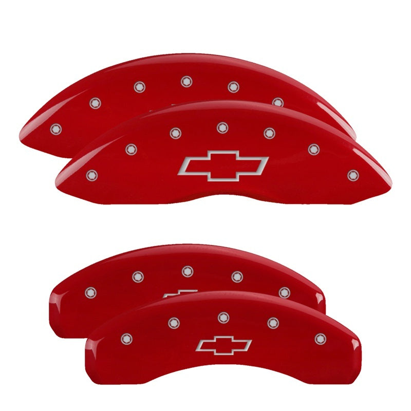 Load image into Gallery viewer, MGP 4 Caliper Covers Engraved Front & Rear Bowtie Red finish silver ch