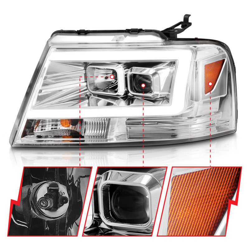 Load image into Gallery viewer, ANZO 2004-2008 Ford F-150 Projector Headlights w/ Light Bar Chrome Housing