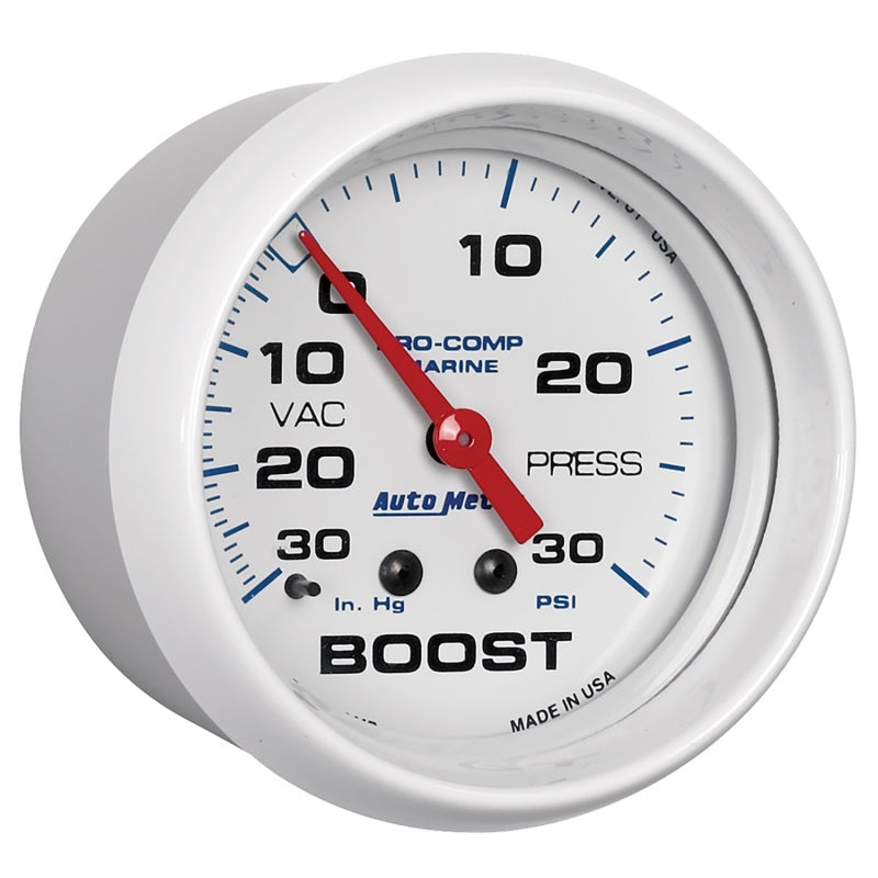 Load image into Gallery viewer, Autometer Marine White Gauge 2-5/8in Mechanical Vacuum/Boost Gauge 30INHG-30PSI