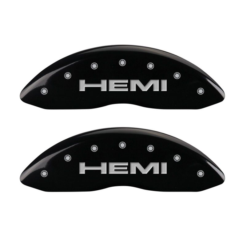 Load image into Gallery viewer, MGP 4 Caliper Covers Engraved Front & Rear Hemi Black finish silver ch