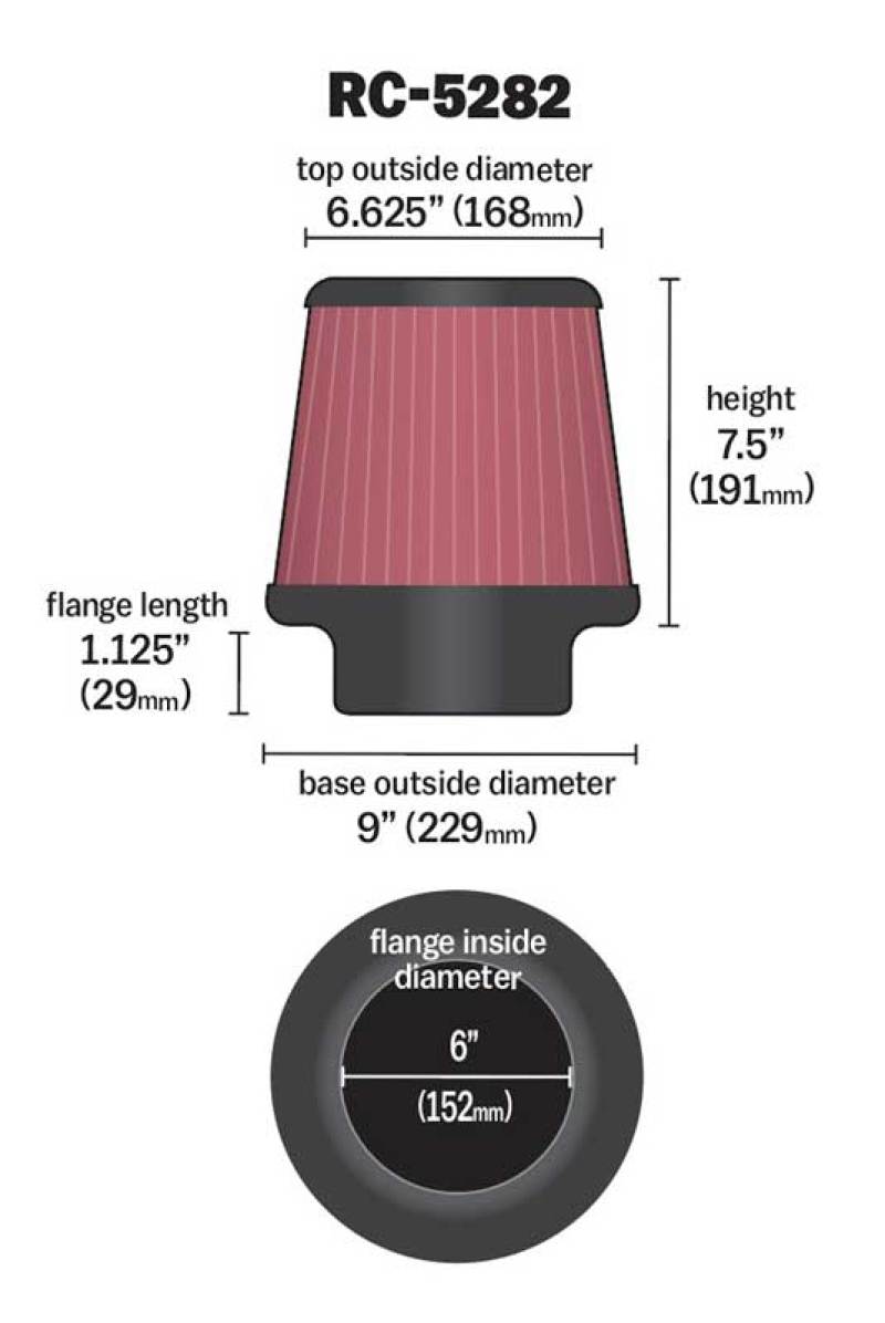 Load image into Gallery viewer, K&N Universal Round Tapered Filter 6in Flange ID x 9in Base OD x 6.625in Top OD x 7.5in Height