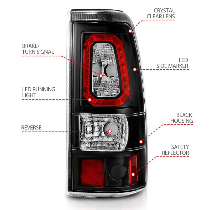 Load image into Gallery viewer, ANZO 1999-2002 Chevy Silverado 1500 LED Taillights Plank Style Black w/Clear Lens