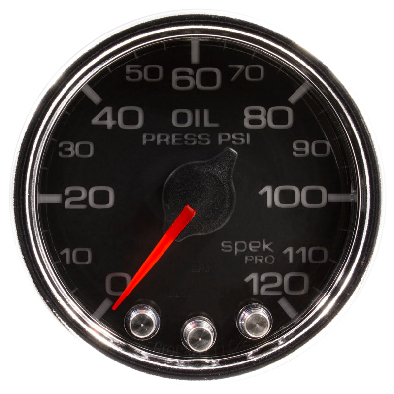 Load image into Gallery viewer, Autometer Spek-Pro Gauge Oil Press 2 1/16in 120psi Stepper Motor W/Peak & Warn Blk/Chrm