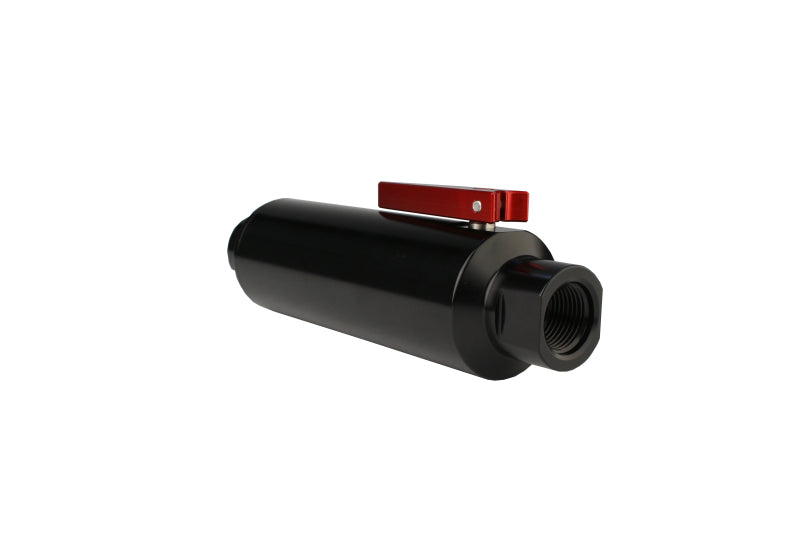 Load image into Gallery viewer, Aeromotive In-Line AN-10 Filter w/Shutoff Valve 100 Micron SS Element - Black Anodize Finish
