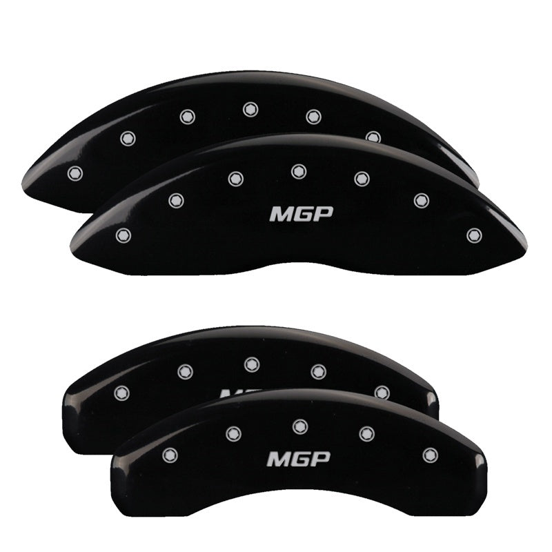 Load image into Gallery viewer, MGP 4 Caliper Covers Engraved F & R Chevy Racing Black Finish Silver Char 1988 Chevrolet Corvette