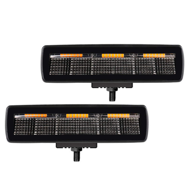 Load image into Gallery viewer, Go Rhino Xplor Blackout Combo Series Sixline LED Flood Lights w/Amber (Surface Mount) - Blk (Pair)