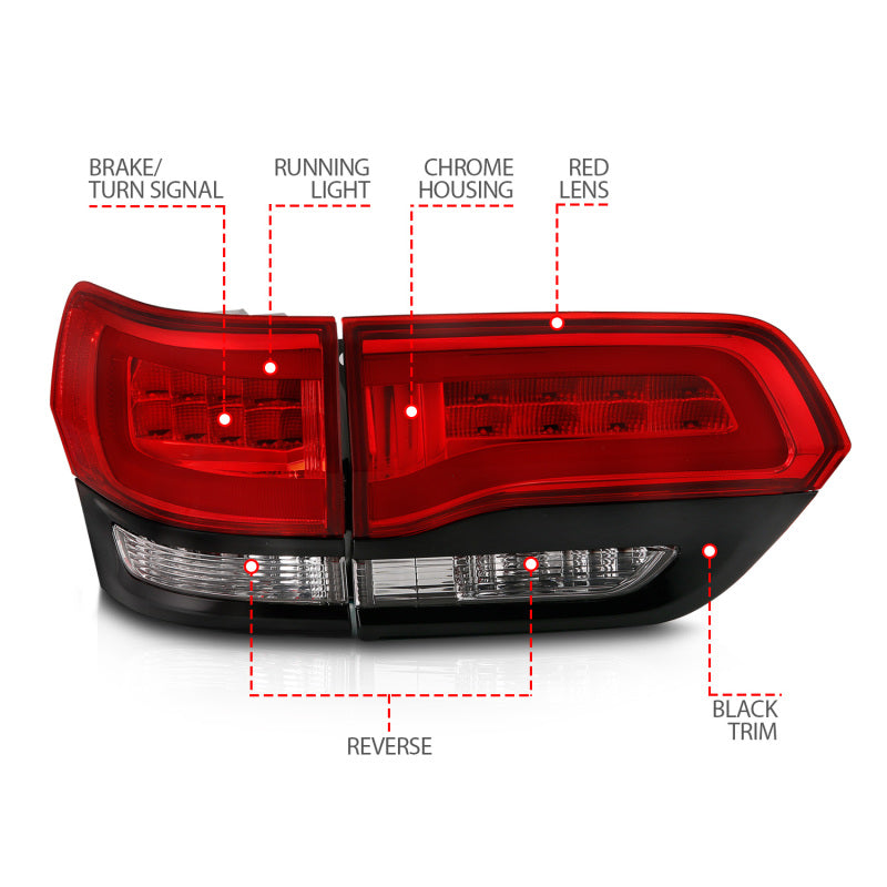 Load image into Gallery viewer, ANZO 2014-2016 Jeep Grand Cherokee LED Taillights Red/Clear
