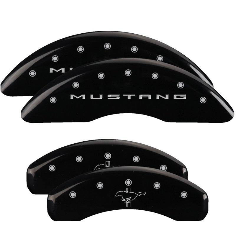Load image into Gallery viewer, MGP 4 Caliper Covers Engraved Front 2015/Mustang Engraved Rear 2015/Bar & Pony Black fnsh silver ch