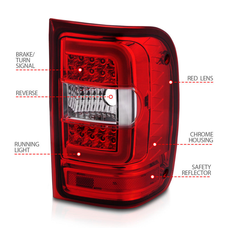 Load image into Gallery viewer, ANZO 2001-2011 Ford Ranger LED Tail Lights w/ Light Bar Chrome Housing Red/Clear Lens