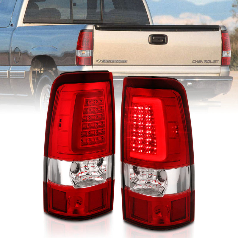 Load image into Gallery viewer, ANZO 2003-2006 Chevy Silverado 1500 LED Taillights Plank Style Chrome With Red/Clear Lens