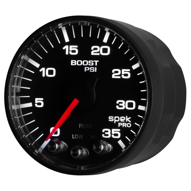 Load image into Gallery viewer, Autometer Spek-Pro Gauge Boost 2 1/16in 35psi Stepper Motor W/Peak & Warn Black/Black