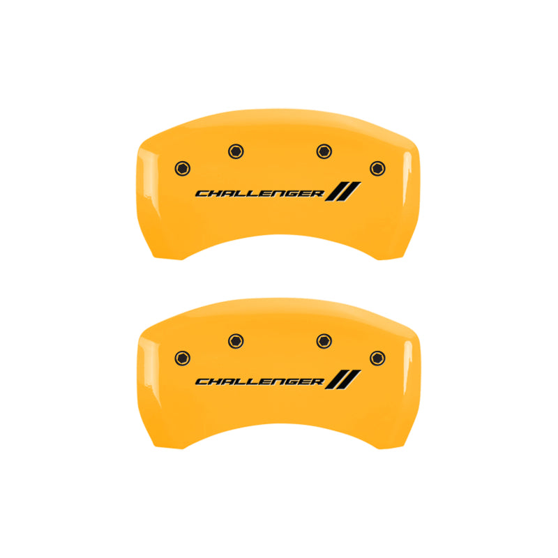 Load image into Gallery viewer, MGP 4 Caliper Covers Engraved F & R Stripes/Challenger Yellow Finish Black Char 2006 Dodge Charger