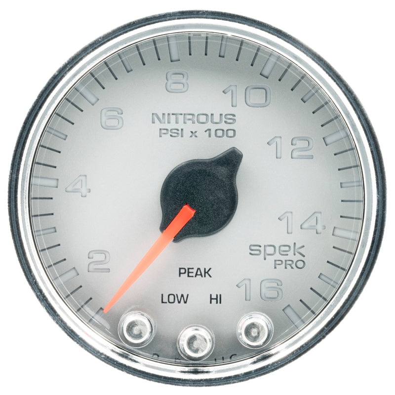 Load image into Gallery viewer, Autometer Spek-Pro Gauge Nitrous Press 2 1/16in 1600psi Stepper Motor W/Peak & Warn Slvr/Chrm