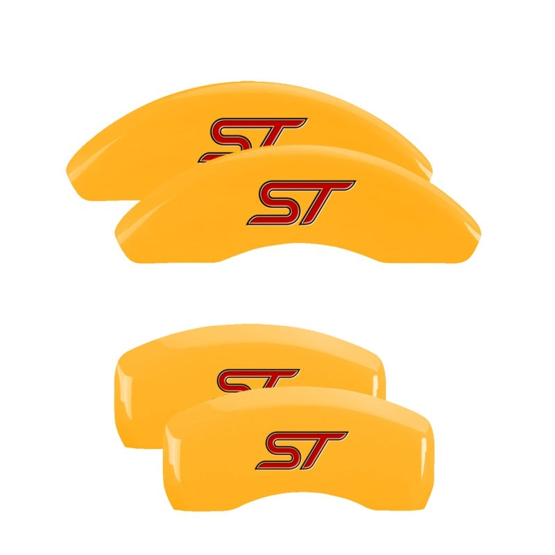 Load image into Gallery viewer, MGP 4 Caliper Covers Engraved Front & Rear MGP Yellow finish black ch