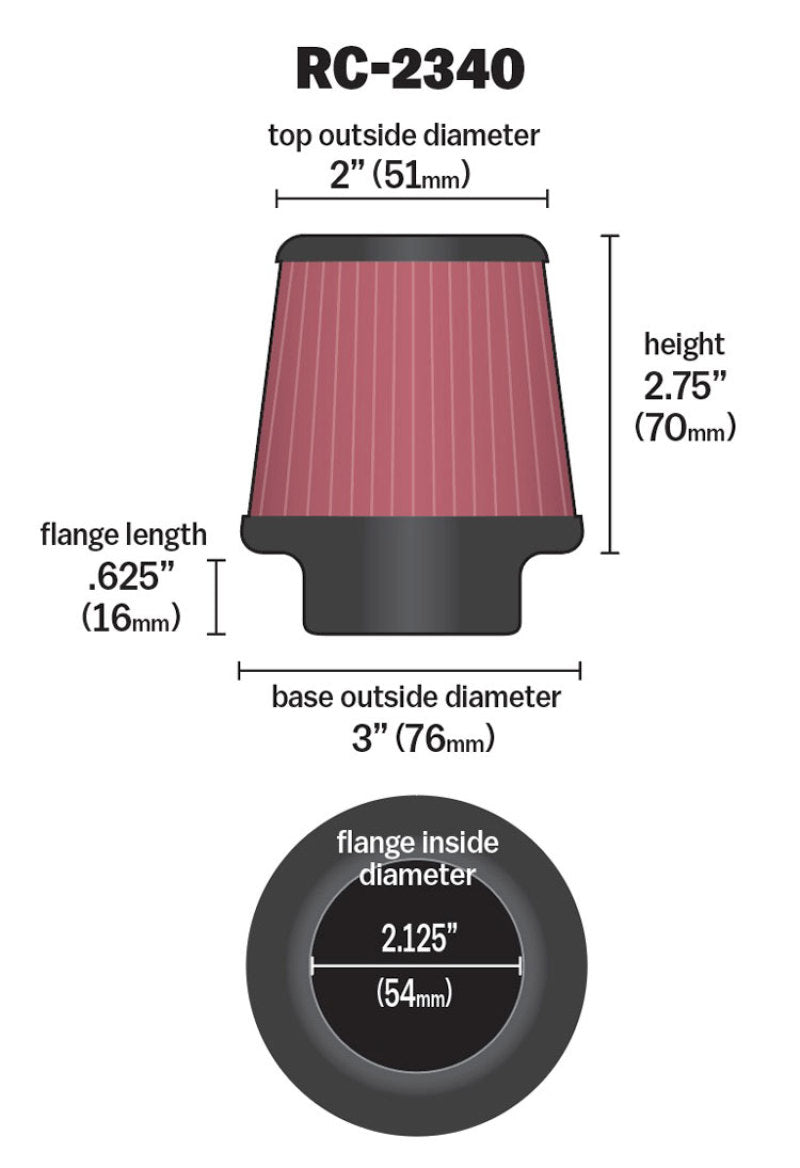Load image into Gallery viewer, K&N Universal Chrome Filter 2.125 in Flange ID / 3in Base OD / 2in Top OD / 2.75in Height
