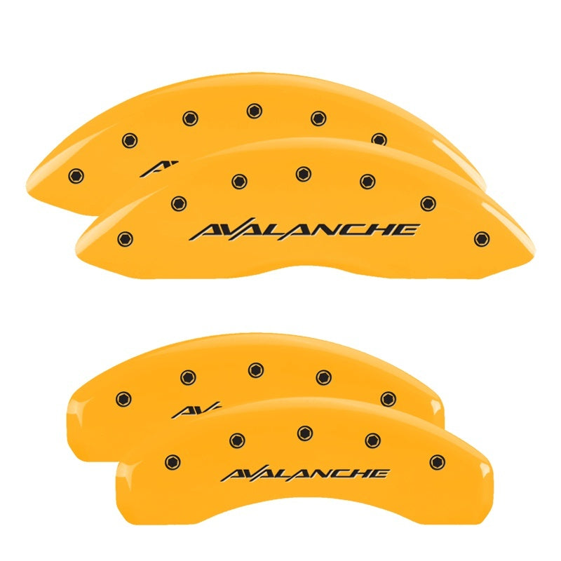 Load image into Gallery viewer, MGP 4 Caliper Covers Engraved F & R Avalanche Yellow Finish Black Char 2000 Chevrolet Silverado 2500