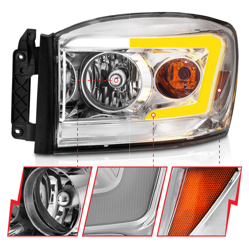 Load image into Gallery viewer, ANZO 06-09 Dodge RAM 1500/2500/3500 Headlights Chrome Housing/Clear Lens (w/Switchback Light Bars)