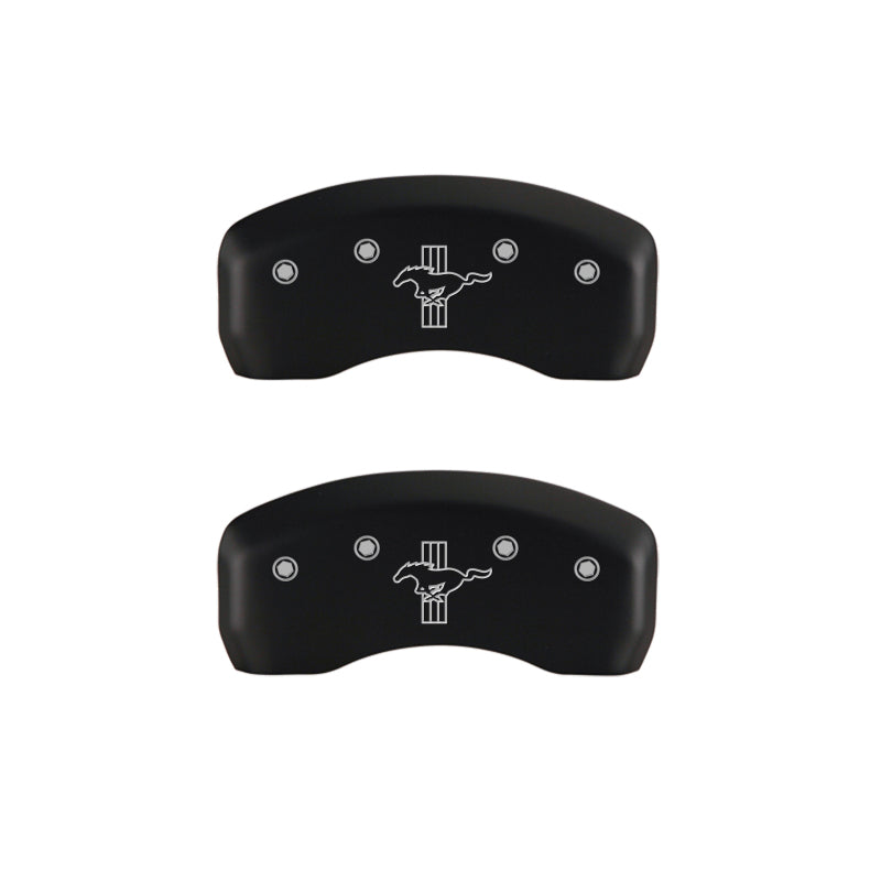 Load image into Gallery viewer, MGP 4 Caliper Covers Engraved Front Mustang Engraved Rear Bar & Pony Red finish silver ch