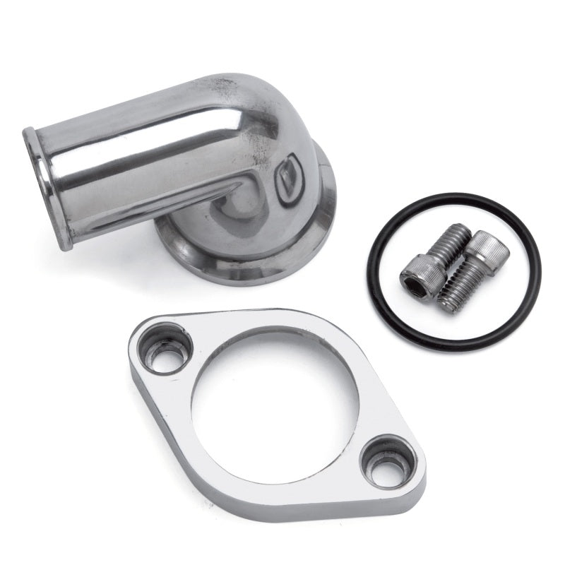 Load image into Gallery viewer, Edelbrock Waterneck SBC/BBC 90-Degree Two-Piece Cast Swivel Polished
