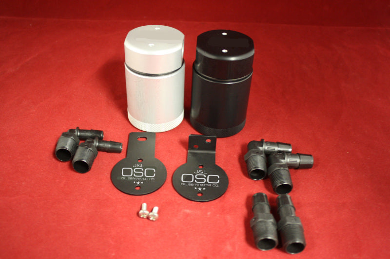 Load image into Gallery viewer, J&L Oil Separator 3.0 Base Kit - Black Anodized (Incl 2 Brackets & 6 Fittings)