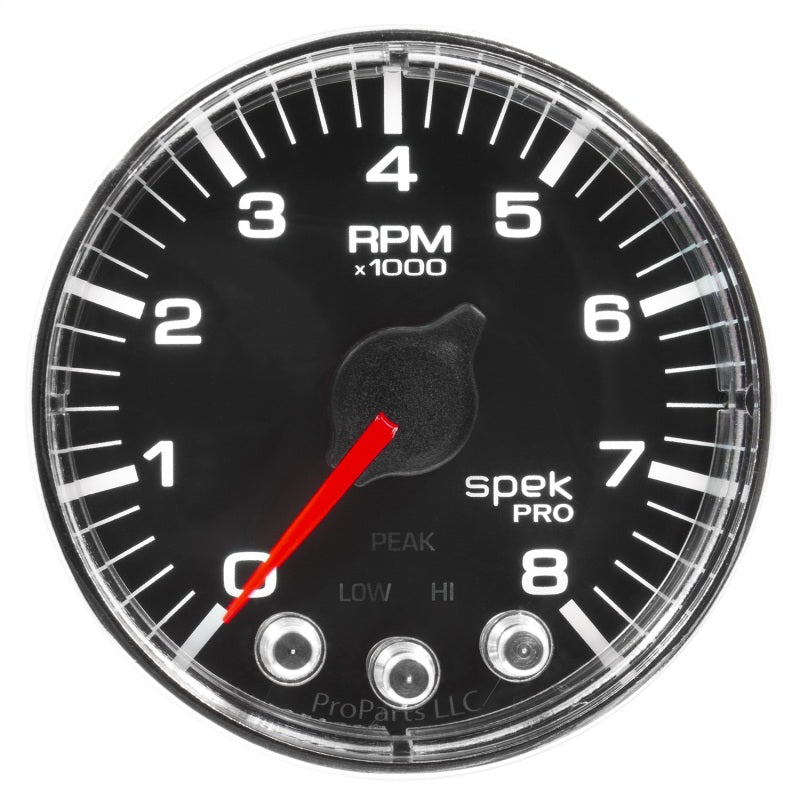 Load image into Gallery viewer, Autometer Spek-Pro Gauge Tach 2 1/16in 8K Rpm W/ Shift Light & Peak Mem Blk/Chrm