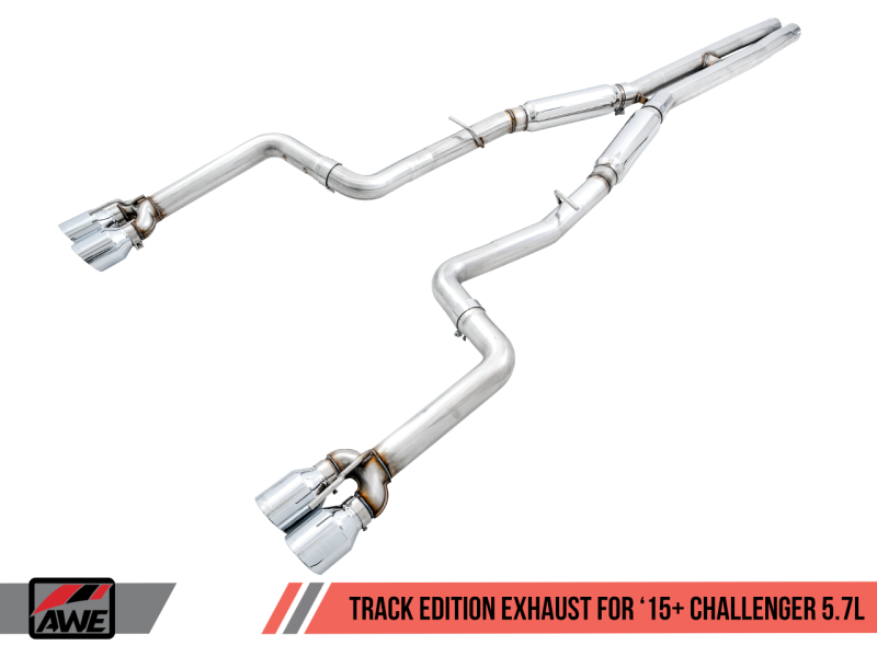 Load image into Gallery viewer, AWE Tuning 2017+ Dodge Challenger 5.7L Track Edition Exhaust - Chrome Silver Quad Tips