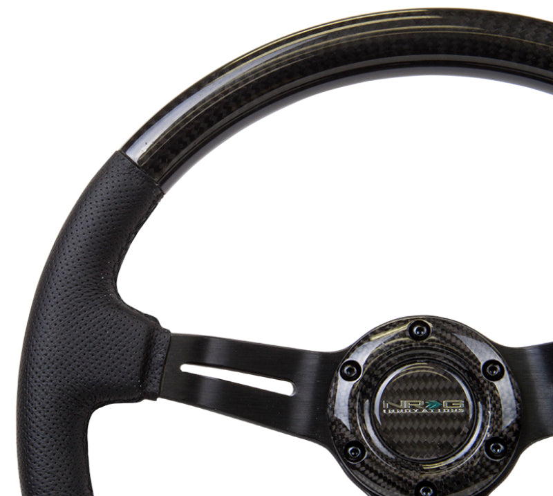 Load image into Gallery viewer, NRG Carbon Fiber Steering Wheel (350mm / 1.5in. Deep) Leather Trim w/Blk Stitch & Slit Cutout Spokes